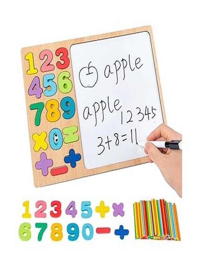 DAYANIDHI 1234 Numeric Puzzles for Kids Mathematical Equations Tool & Toddlers Educational & Developing Mind Gaming Skill Abilities Wooden 1 to 9 & 0 White Surface Drawing Board (Pack of 1) - Image 3